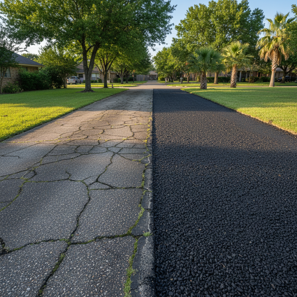 Completed asphalt milling work at a residential property in Rosenberg, TX