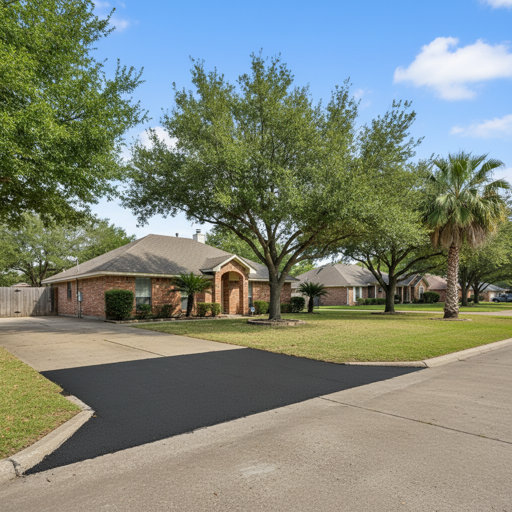 Completed asphalt patching work at a residential property in Victoria, TX