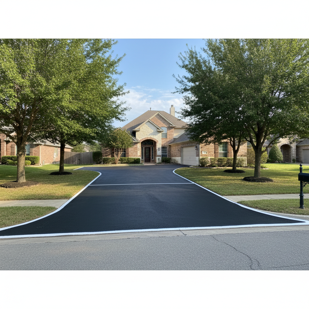 Completed asphalt striping work at a residential property in Sugar Land, TX