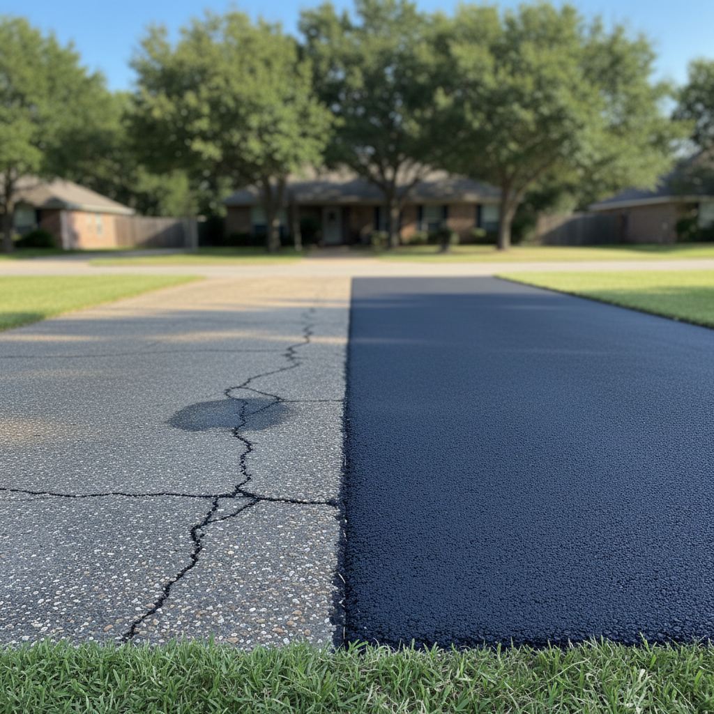 Completed asphalt paving work at a residential property in Leander, TX