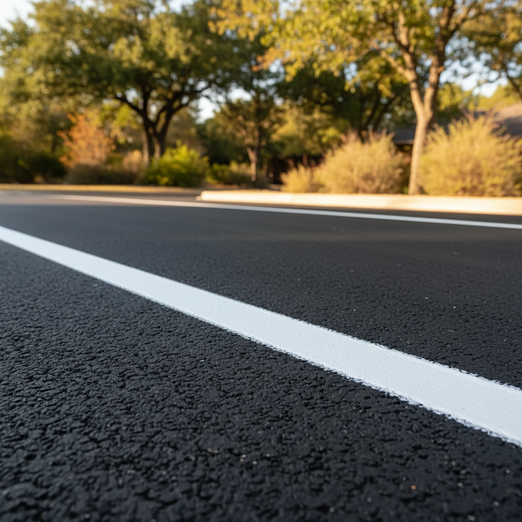 Completed asphalt striping work at a residential property in Leander, TX
