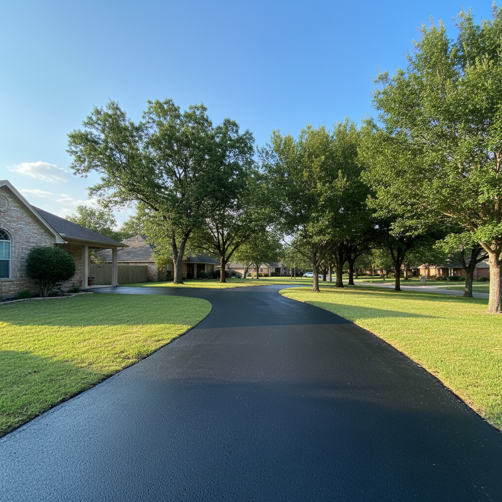 Completed asphalt sealcoating work at a residential property in Victoria, TX