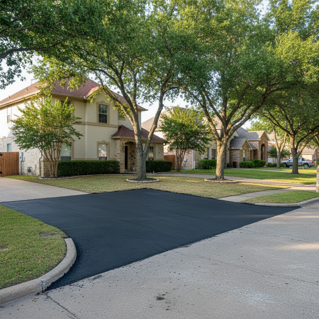 Completed asphalt patching work at a residential property in New Braunfels, TX