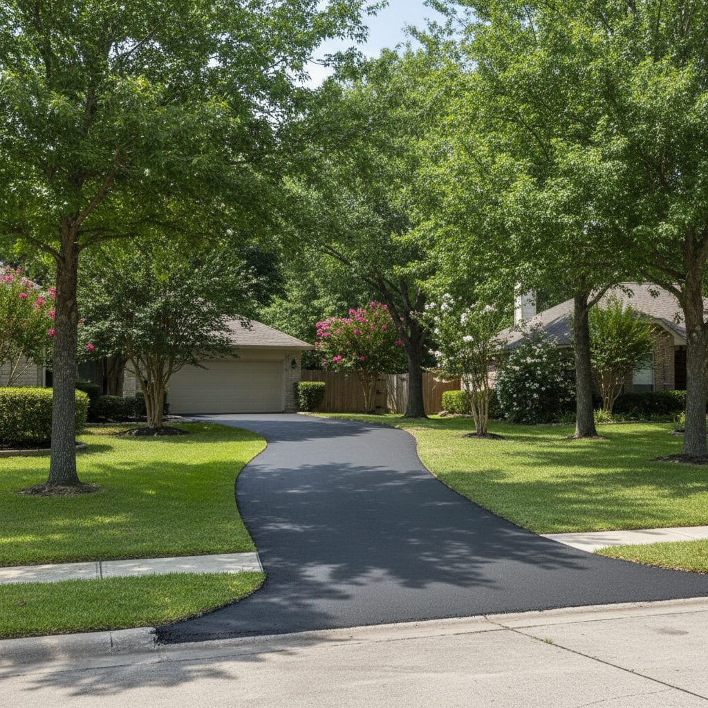 Completed asphalt paving work at a residential property in Sugar Land, TX
