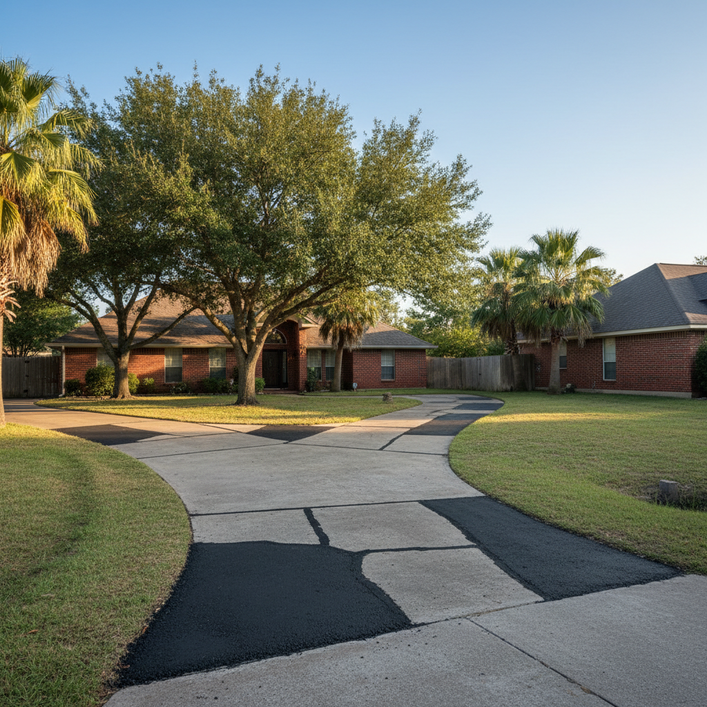 Completed asphalt patching work at a residential property in Victoria, TX