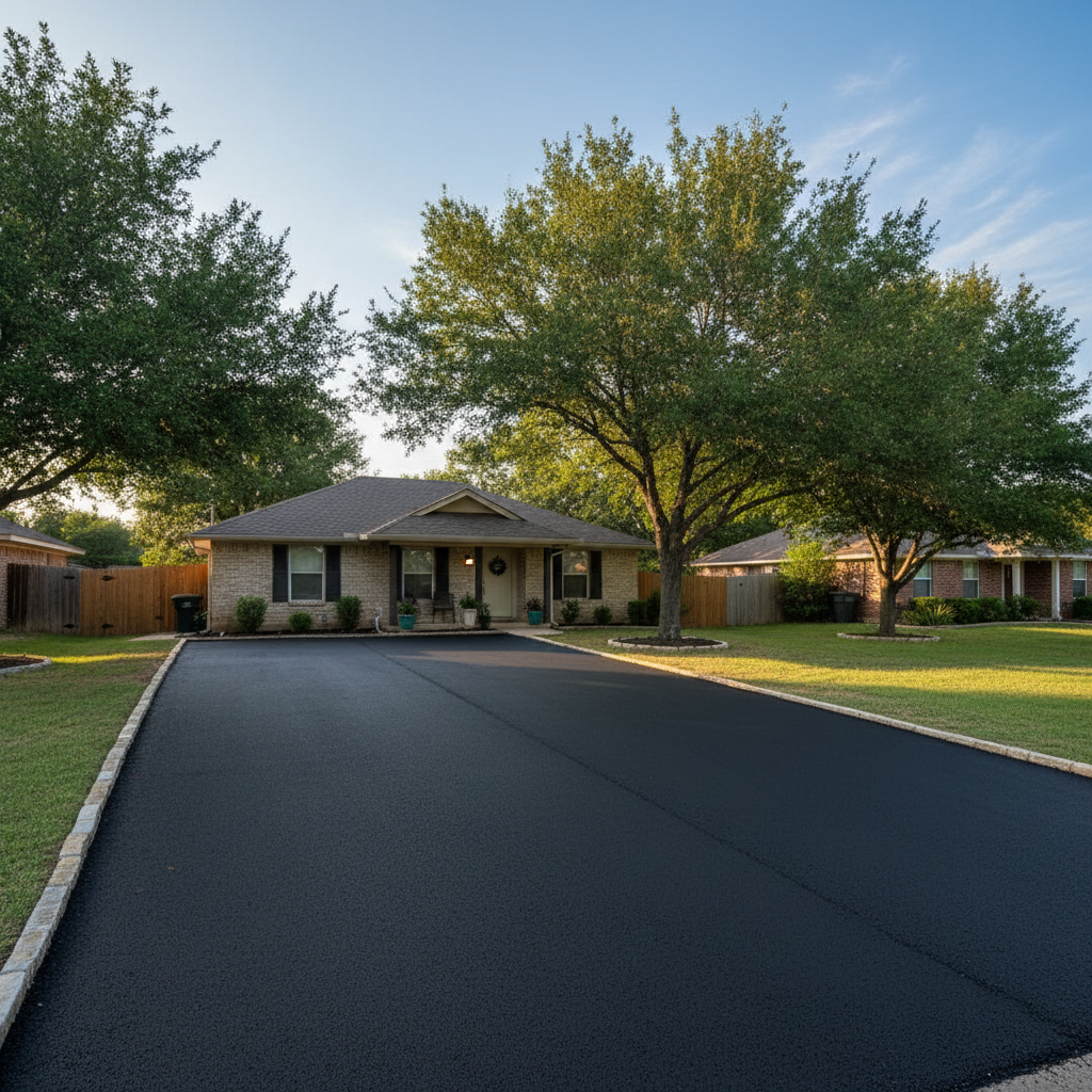 Completed driveway paving work at a residential property in New Braunfels, TX