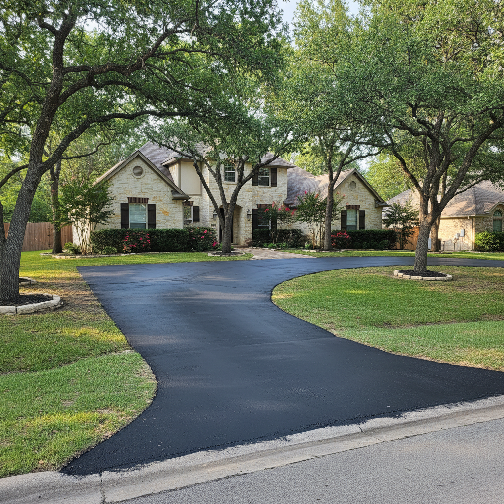 Completed asphalt sealcoating work at a residential property in Fredericksburg, TX