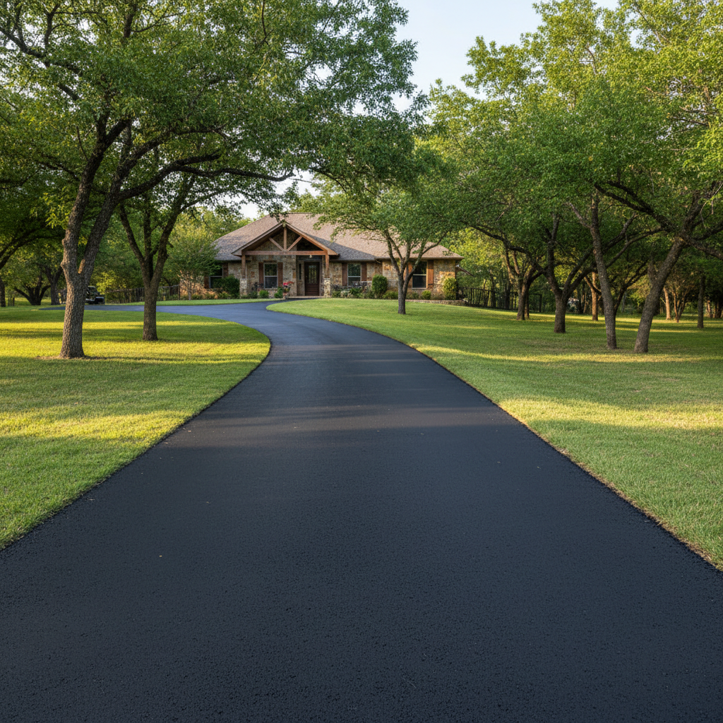 Completed driveway paving work at a residential property in Fredericksburg, TX