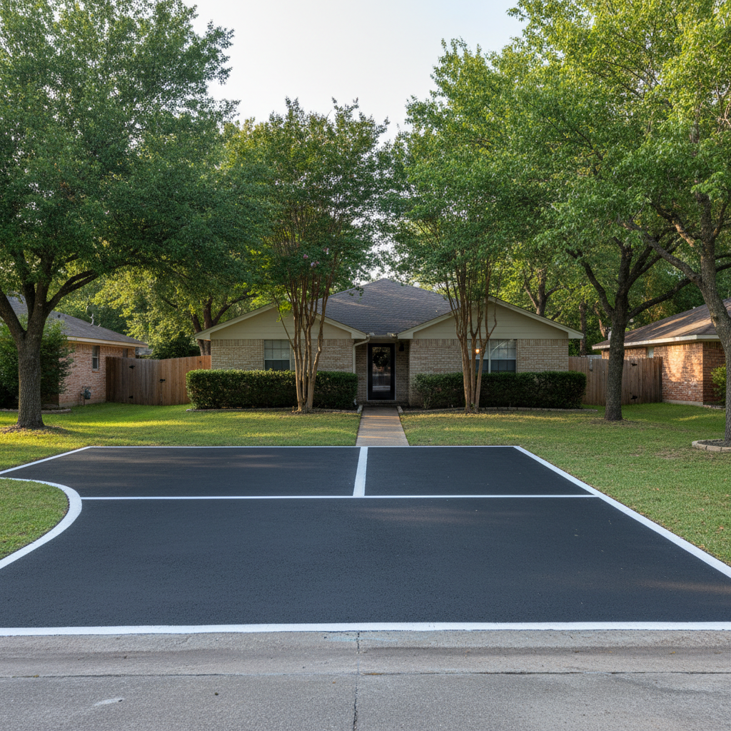 Completed asphalt striping work at a residential property in Leander, TX