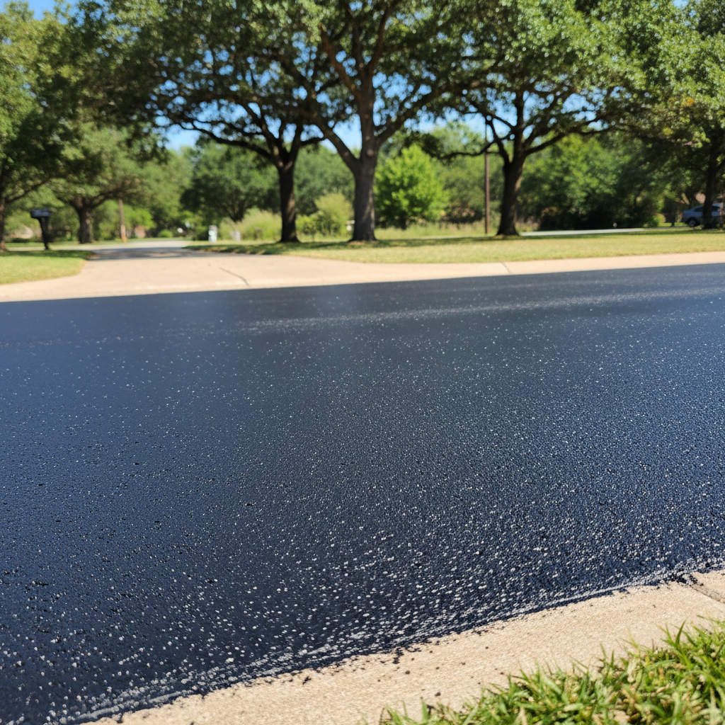 Completed asphalt sealcoating work at a residential property in New Braunfels, TX