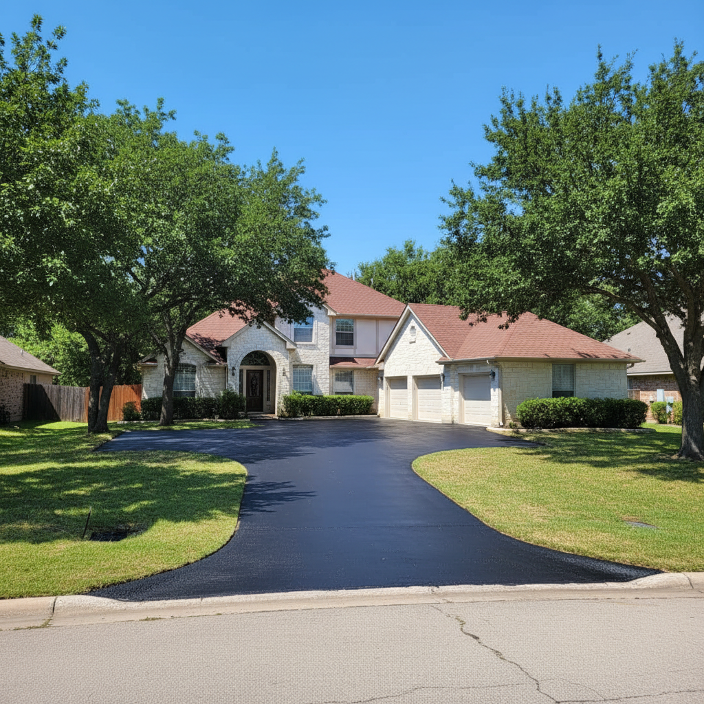 Completed asphalt sealcoating work at a residential property in Georgetown, TX