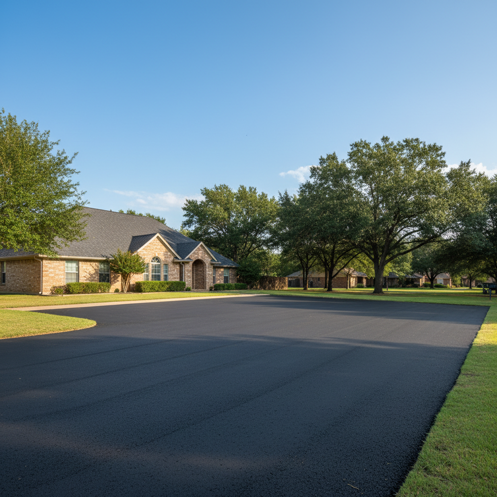 Completed parking lot paving work at a residential property in Round Rock, TX