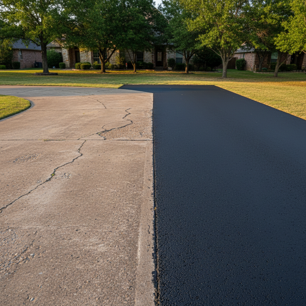 Completed driveway paving work at a residential property in Fredericksburg, TX