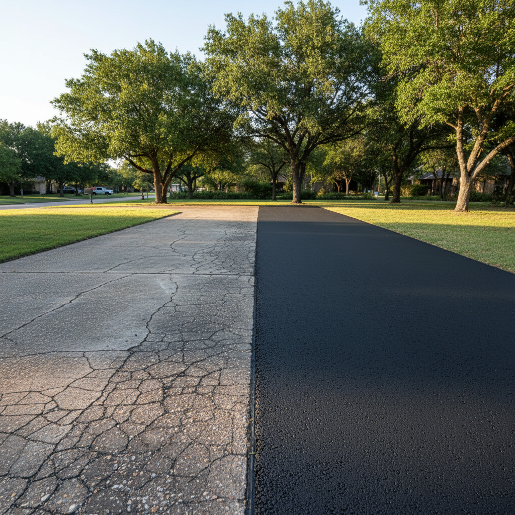 Completed asphalt paving work at a residential property in Kyle, TX
