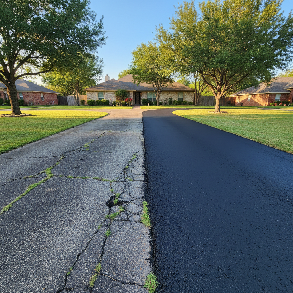 Completed parking lot paving work at a residential property in Killeen, TX