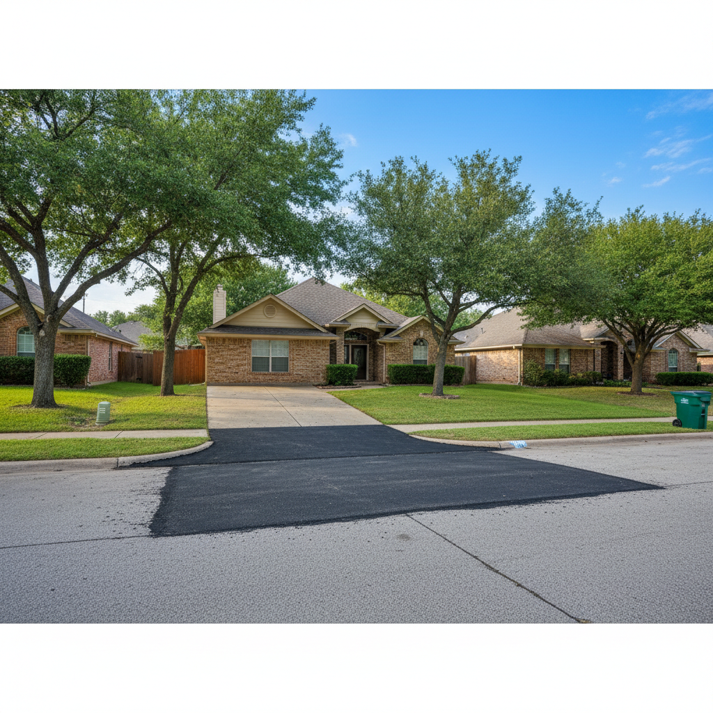 Completed asphalt patching work at a residential property in Hutto, TX