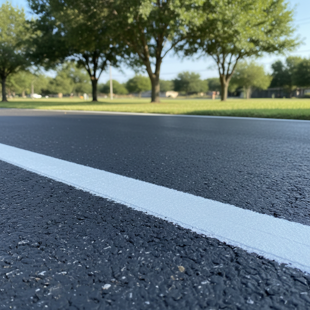 Completed asphalt striping work at a residential property in Bryan, TX