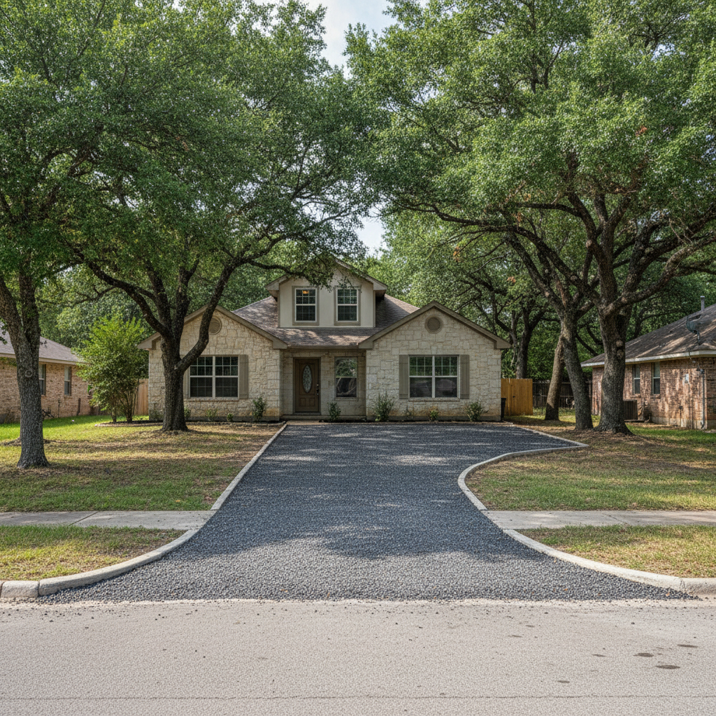 Completed asphalt milling work at a residential property in Marble Falls, TX