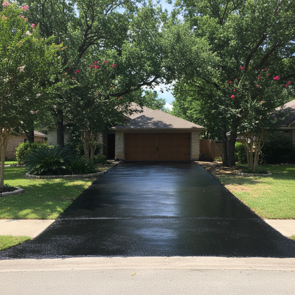 Completed asphalt sealcoating work at a residential property in San Marcos, TX