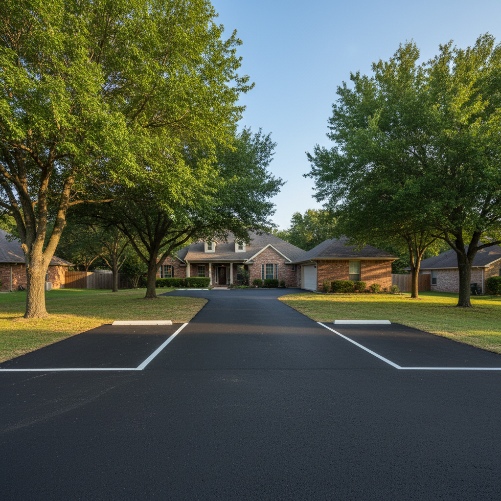 Completed asphalt striping work at a residential property in Bryan, TX