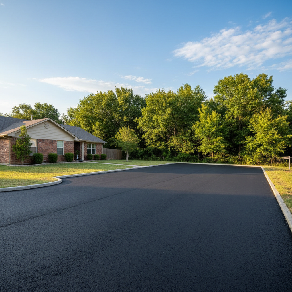 Completed asphalt paving work at a residential property in Bryan, TX