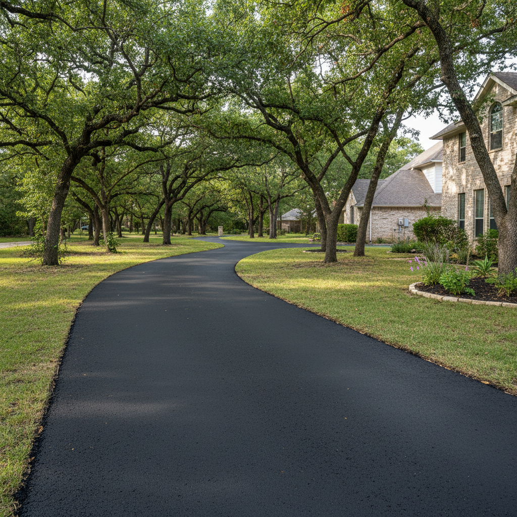 Completed asphalt paving work at a residential property in San Marcos, TX
