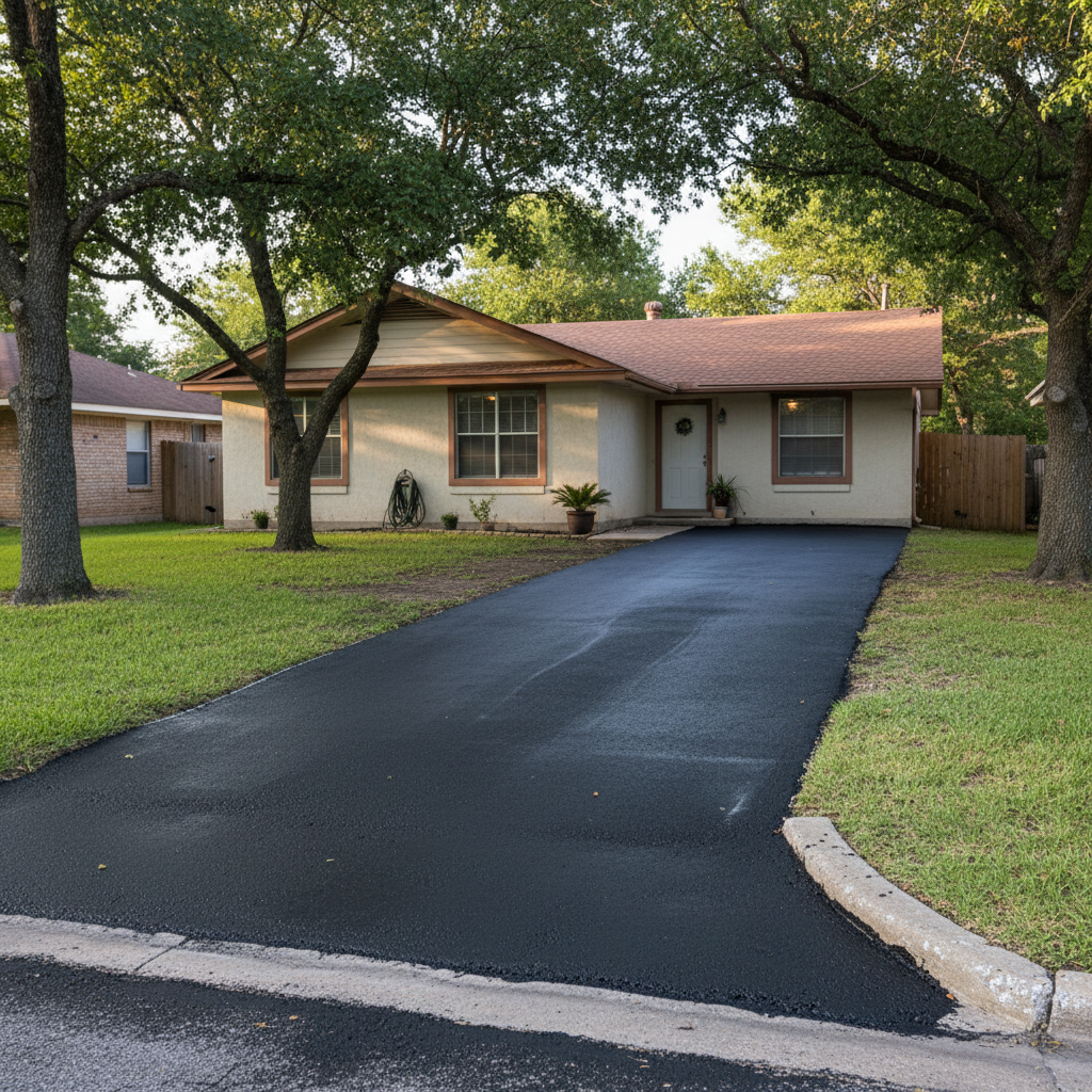 Completed asphalt sealcoating work at a residential property in San Marcos, TX