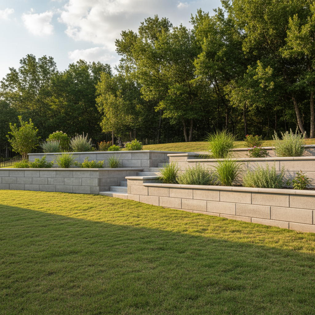 Completed concrete retaining walls work at a residential property in Waco, TX
