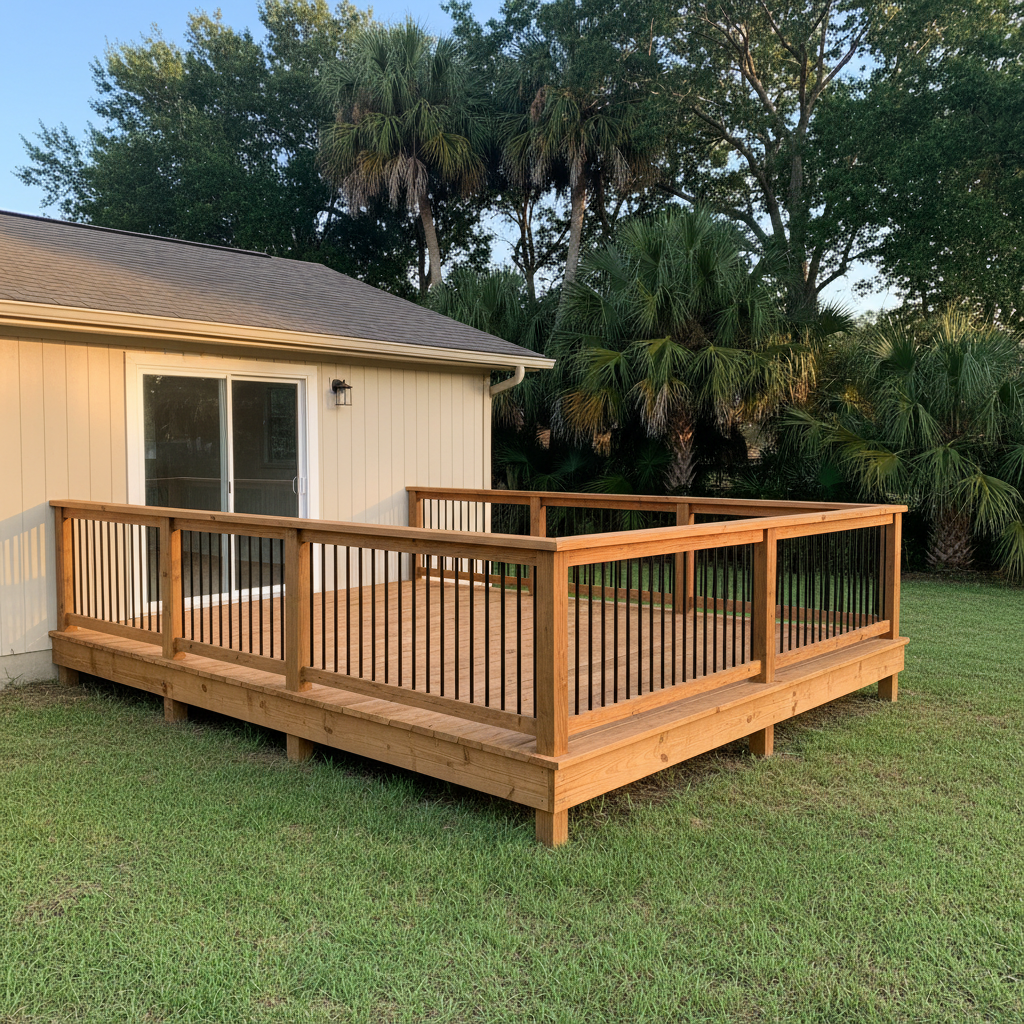 Completed deck railing installation work at a residential property in Brownsville, TX