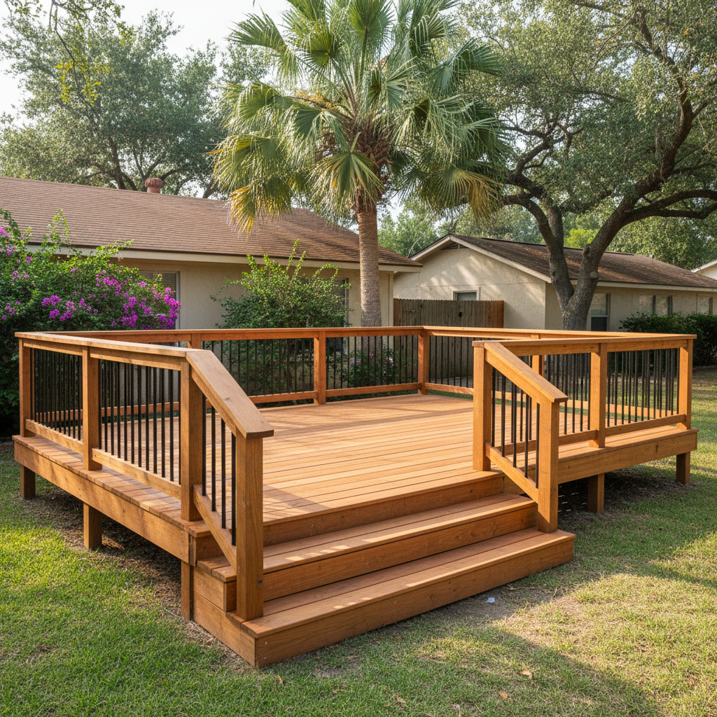 Completed deck construction work at a residential property in Brownsville, TX