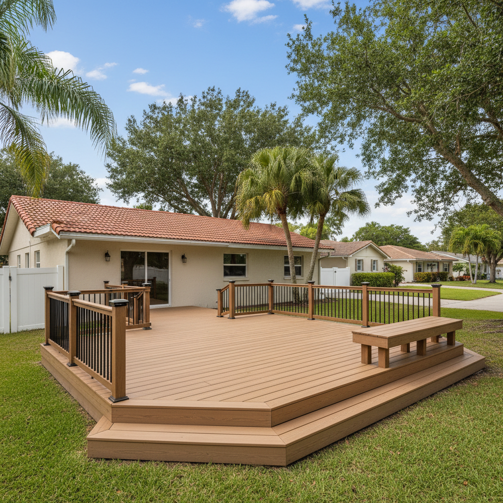Completed composite decks work at a residential property in Brownsville, TX