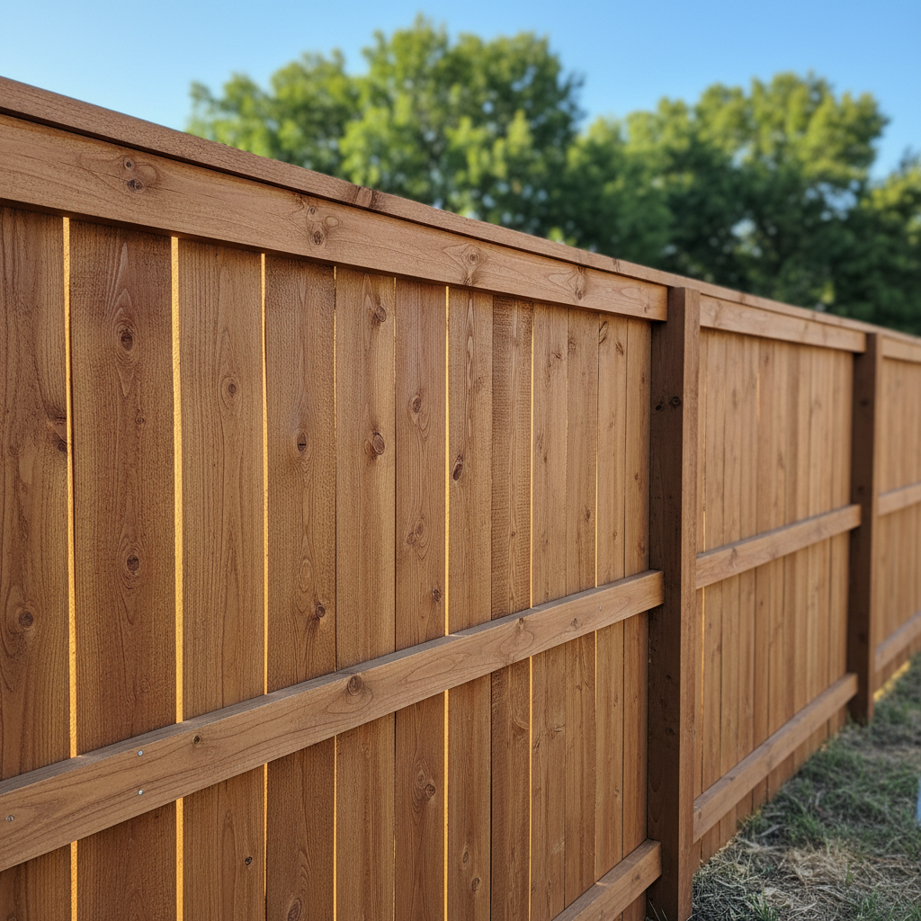 Completed wood fence installation work at a residential property in Wichita Falls, TX