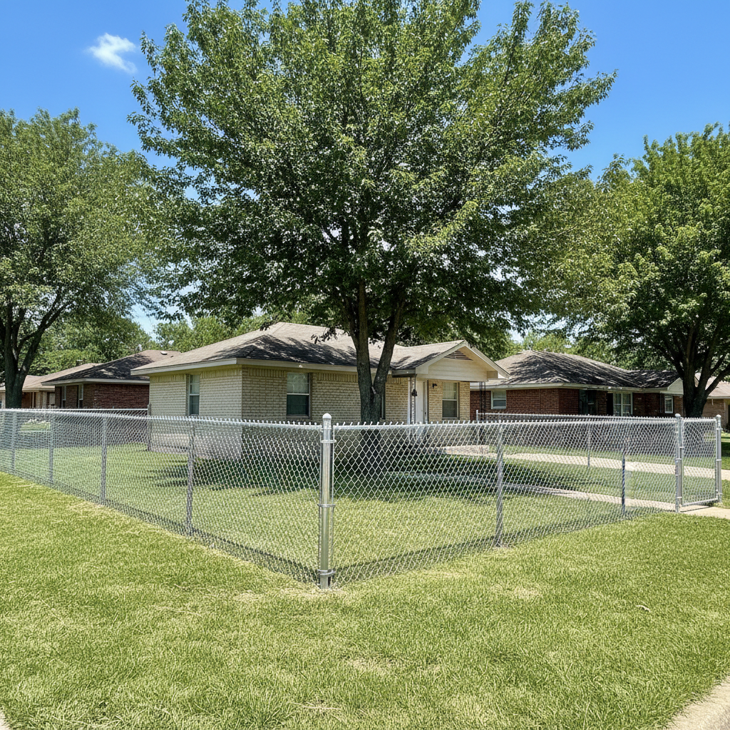 Completed chain link fence installation work at a residential property in Wichita Falls, TX