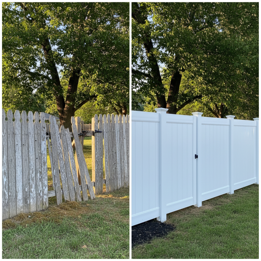 Completed vinyl fence installation work at a residential property in Wichita Falls, TX