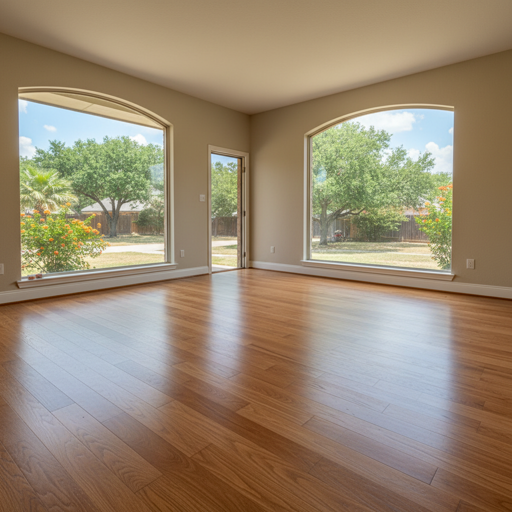 Completed hardwood floor installation work at a residential property in San Antonio, TX