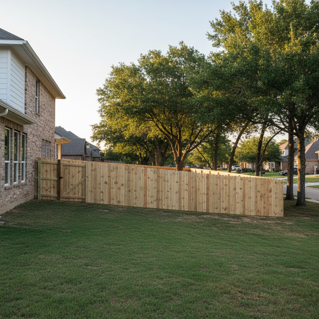 Completed wood fence installation work at a residential property in New Braunfels, TX
