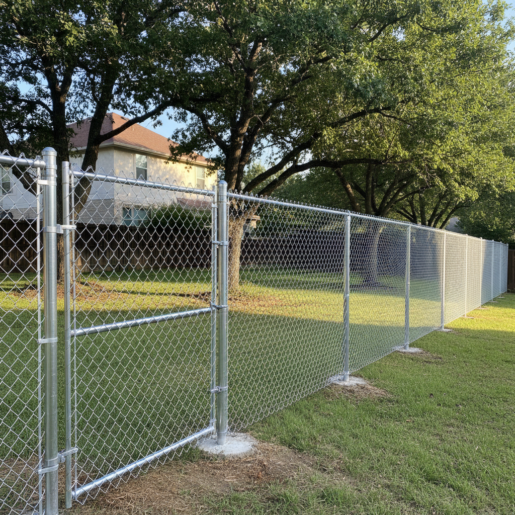 Completed chain link fence installation work at a residential property in New Braunfels, TX