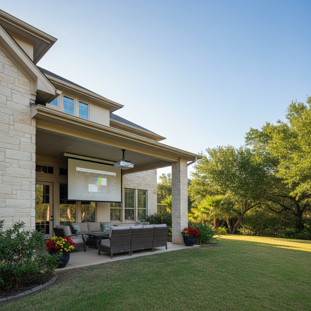 Completed projector installation work at a residential property in San Antonio, TX