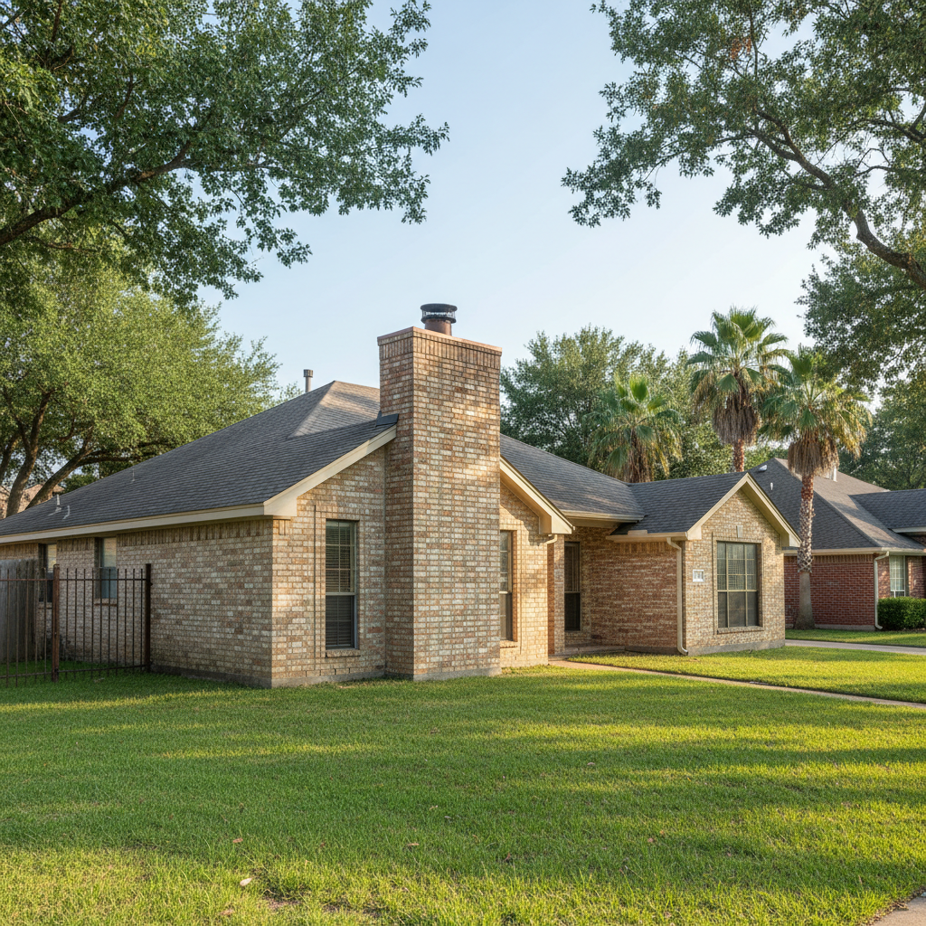 Completed chimney repair work at a residential property in Rosenberg, TX