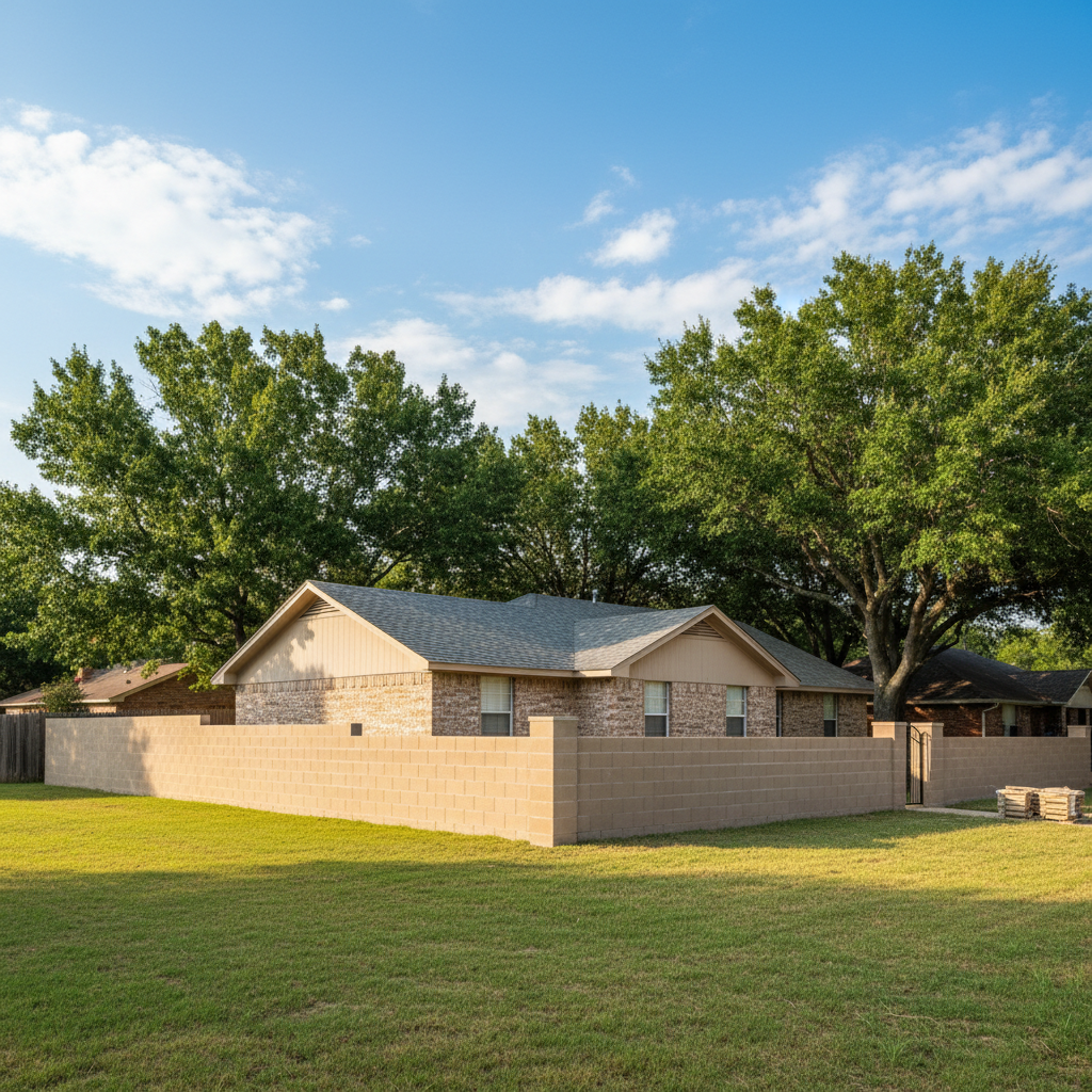 Completed block wall construction work at a residential property in Rosenberg, TX