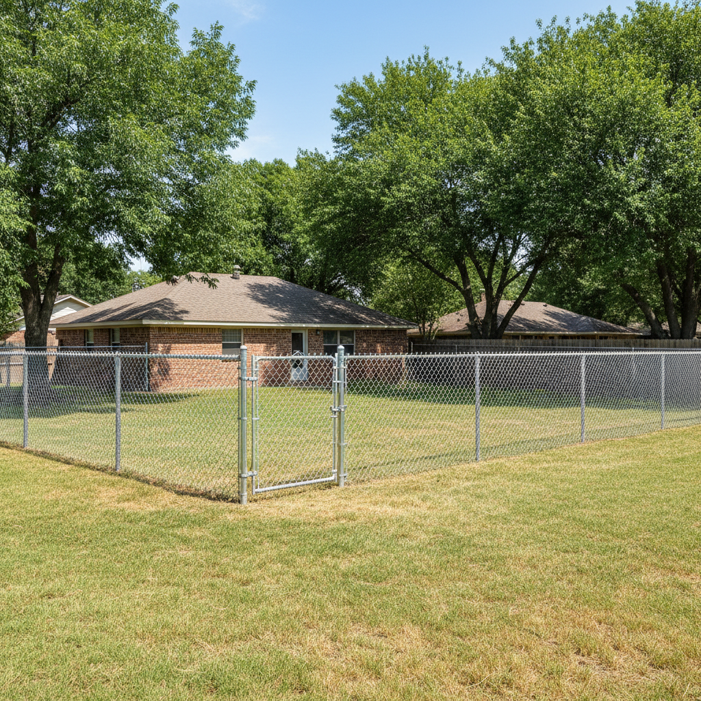 Completed chain link fence installation work at a residential property in Wichita Falls, TX