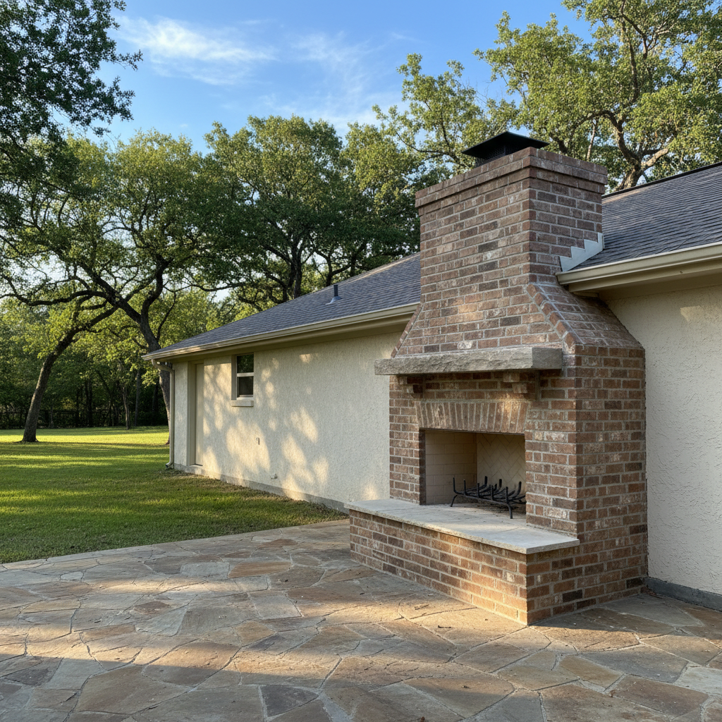 Completed fireplace construction work at a residential property in Rosenberg, TX