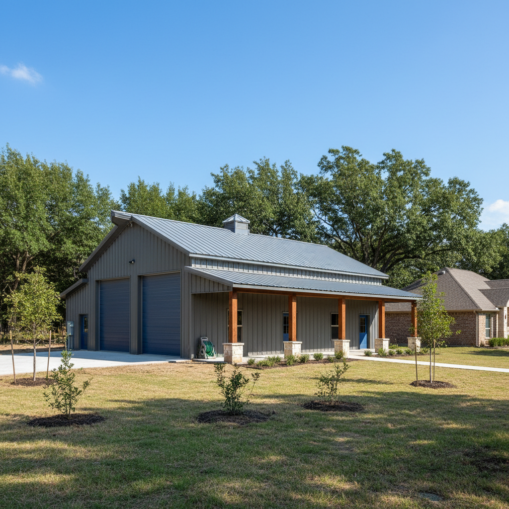 Completed commercial pole barns work at a residential property in Dallas, TX