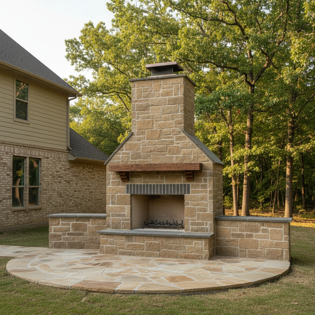 Completed fireplace construction work at a residential property in Rosenberg, TX