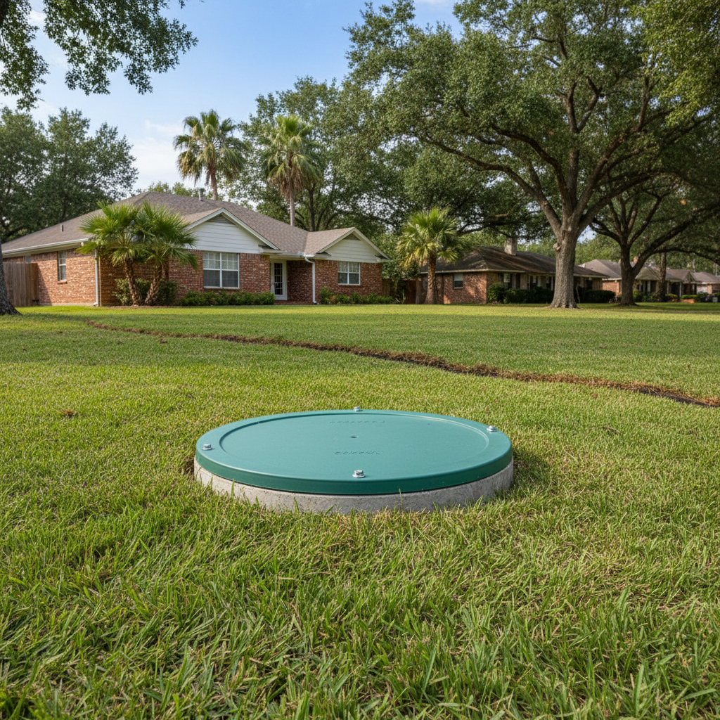 Completed septic tank replacement work at a residential property in Sugar Land, TX