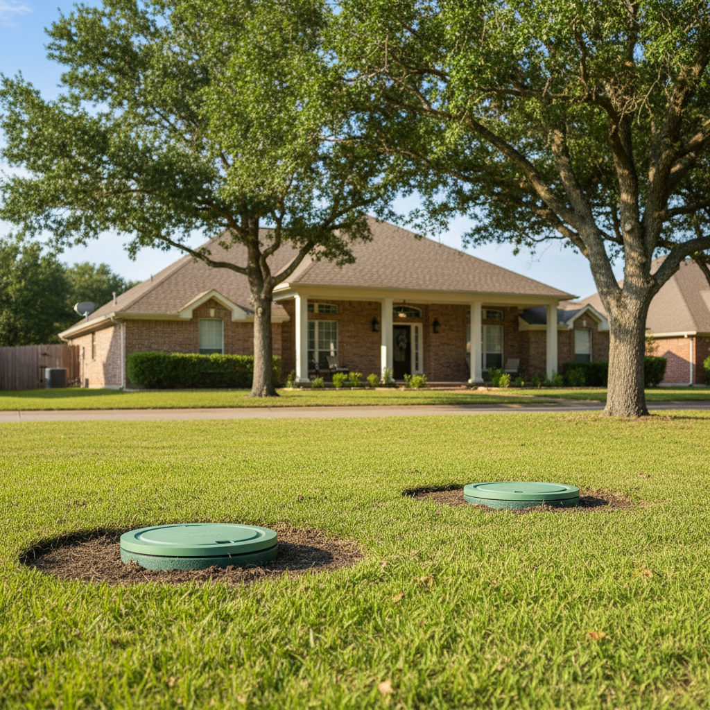 Completed septic system maintenance work at a residential property in Sugar Land, TX