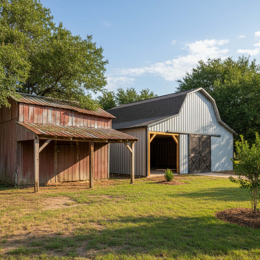 Completed pole barn kits work at a residential property in Dallas, TX