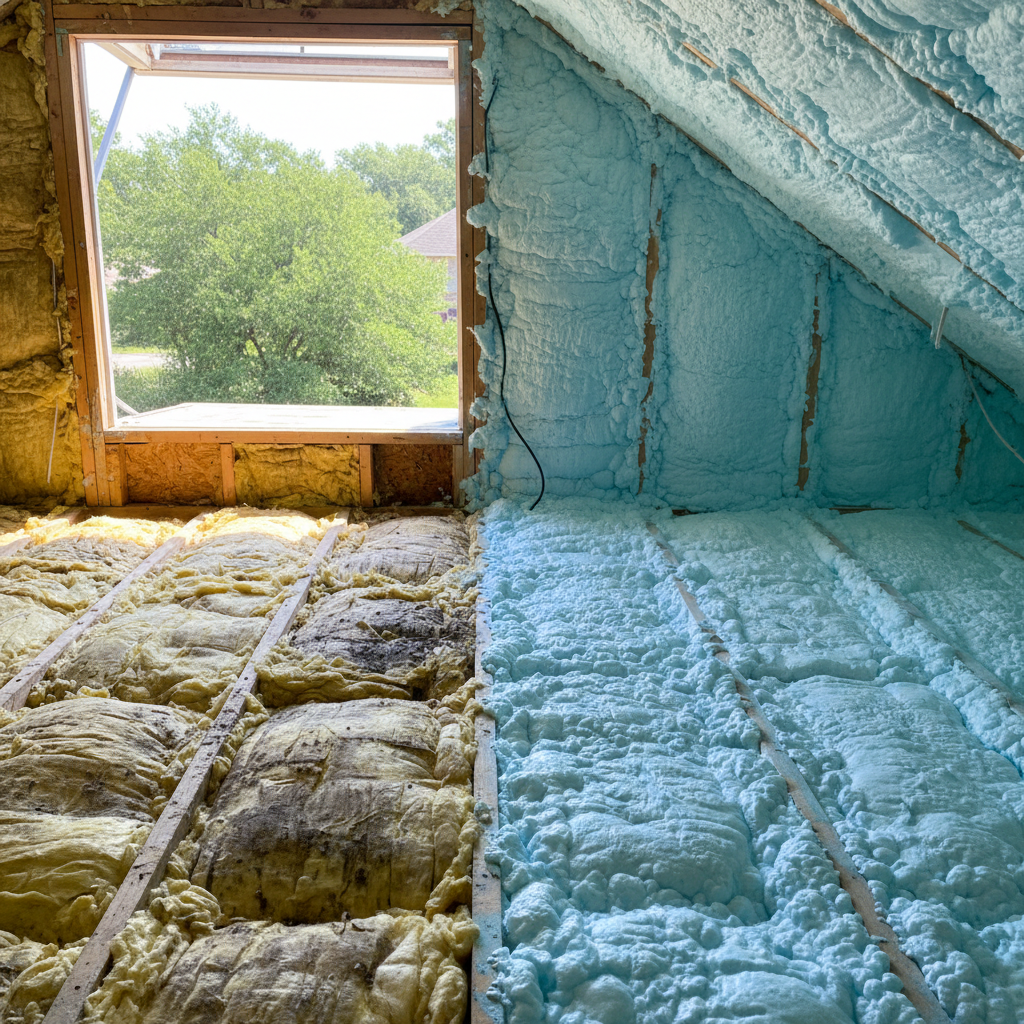Completed open cell spray foam work at a residential property in Arlington, TX