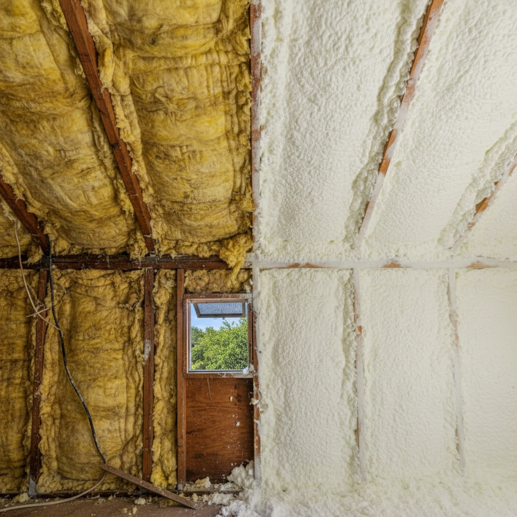 Completed open cell spray foam work at a residential property in Dallas, TX