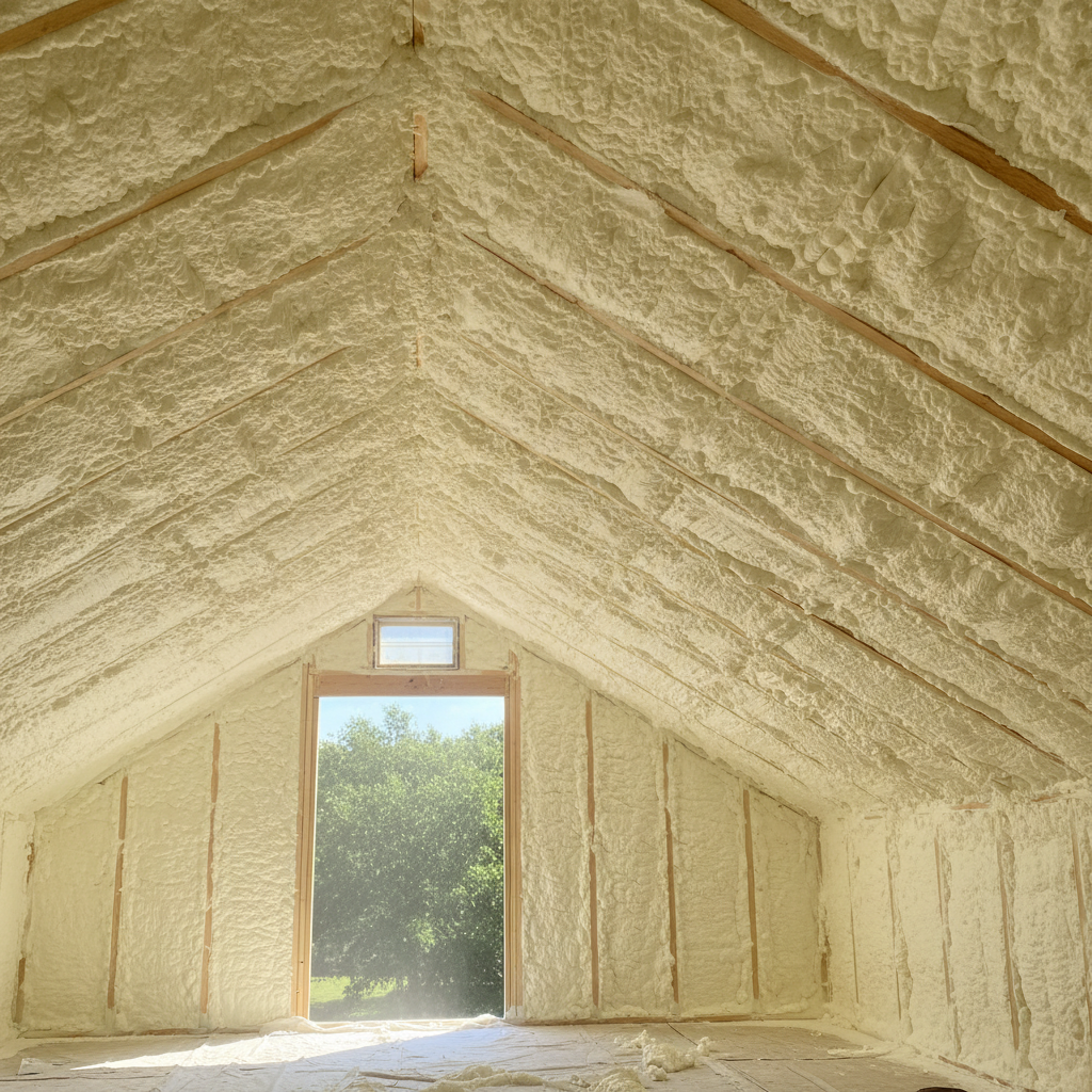 Completed open cell spray foam work at a residential property in Fort Worth, TX